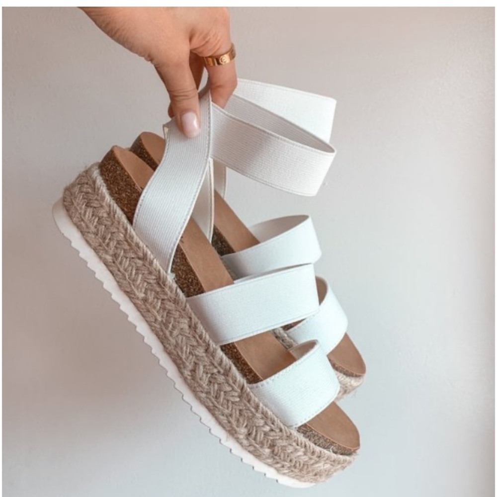 JUST DROPPED #81 White Platform Wedge Sandals Espadrilles Size 5.5